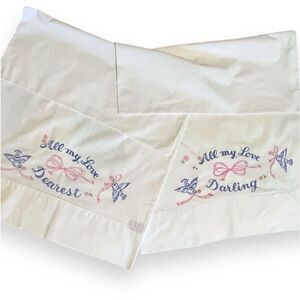 Vintage Hand Embroidered Dearest Darling Wedding Gift Hope Chest Pillowcase Set